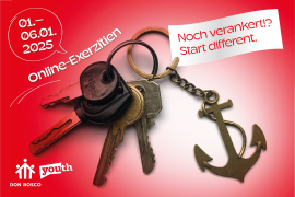 Flyer_Nochverankert_Online-Exerzitien2025 - Bild mit Schlüsselanhänger und Anker