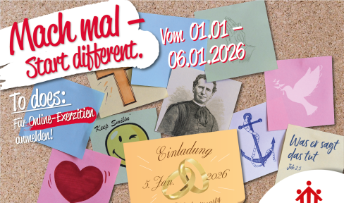 Flyer zu den Online-Exerzitien 2026: "Mach mal - start different"